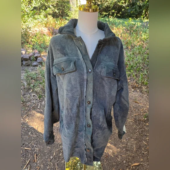 Free People Army Green Ruby Fleece Shirt Jacket Size Small - Picture 3 of 7